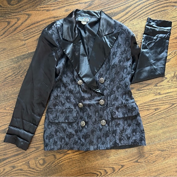Addiction Jackets & Blazers - Vintage 90s Addiction Black Jacquard Satin Blazer Size Medium